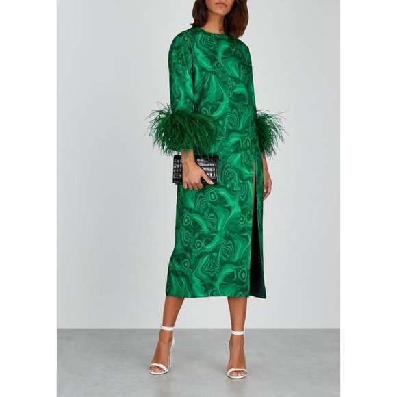 ISO: 16ARLINGTON Green Feather Trim Dress UK Size 8